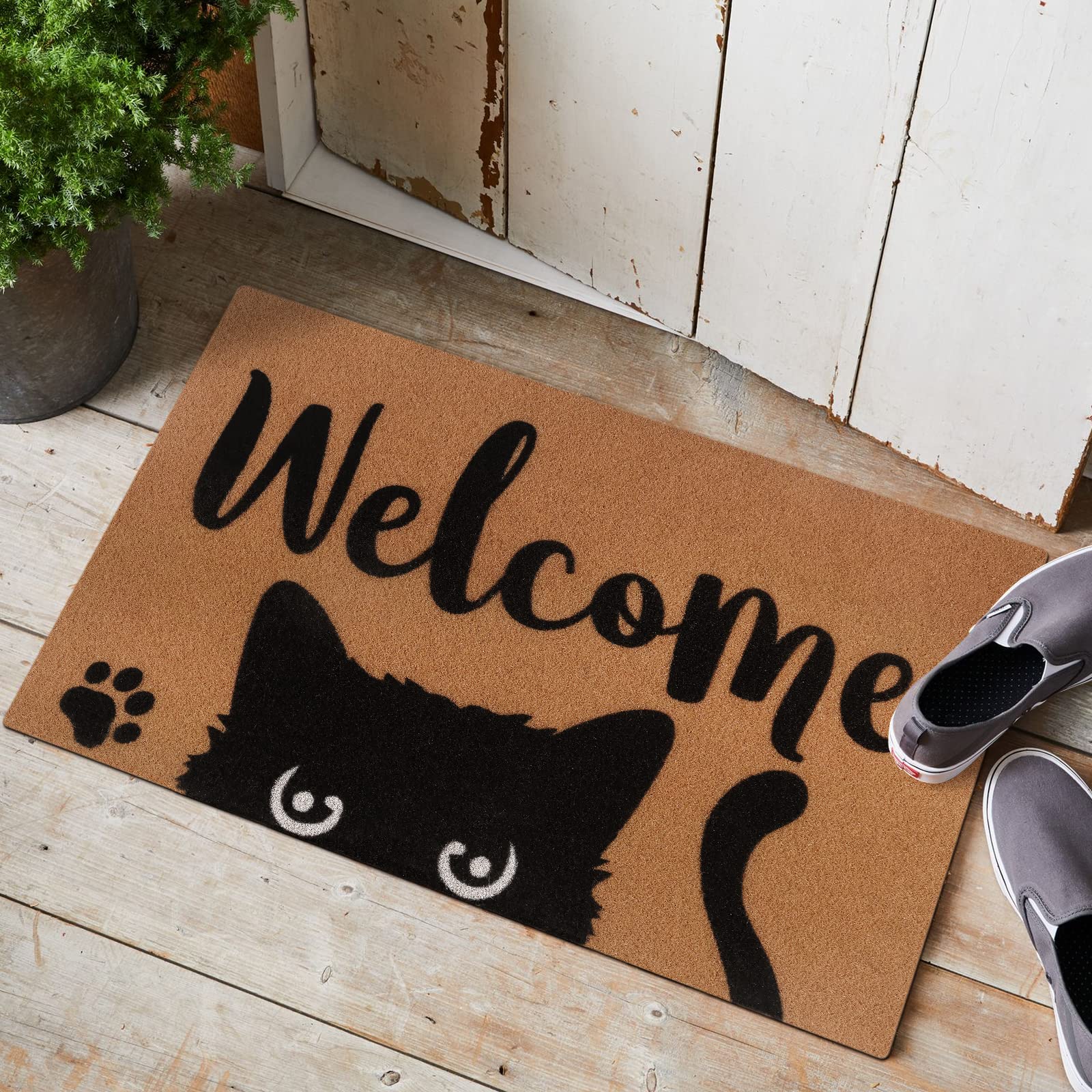 Percozzi Cat Welcome Doormat Funny Cat Mat with Non-Slip Backing Indoor Outdoor Welcome Door Mat for Entryway Porch Cat Lover Spring Summer Housewarming Gift