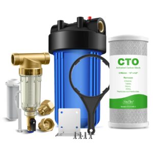 simpure whole house water filtration system, big filter housing blue for whole home water filtration, with 10" x 4.5" cto filter