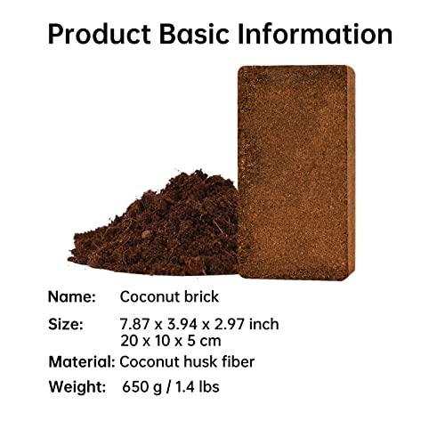 Tileon Coco Coir Brick 1.4lbs, Coconut Block Expands 2.3 Gallons / 9 Quarts Organic Potting Soil, Peat Moss for All Plants, Seeds and Seedlings