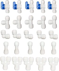 xinwoo 1/4" quick connector,push to connect fitting ball valve,tee,straight union,eblow union tube,for ro systems, filter,water purifiers 25pcs(t+l+y+s+valve)