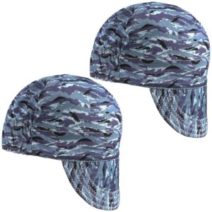 2 pcs welding cap flame resistant cotton welding hat mesh inside liner for welders caps elastic low crown for welder electrician gas station matched with most welding helmet (camouflage style)