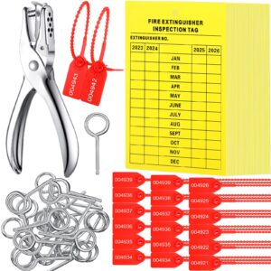 monthly fire extinguisher inspection tags set including 2023-2026 maintenance tags plastic tamper seals fire extinguisher pull pins numbered security tags with handheld hole puncher (76 pieces)