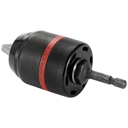 Eumtenr Multi Quick Replacement Keyless Chuck, Keyless Oneway Hand Drill Chuck 1/2-20UNF Mount 2~13mm Self-tighten for Multiple Purposes Quick Connect Drill Chuck Tool (Red)