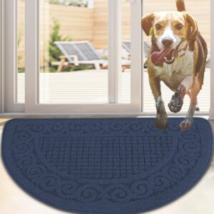 half circle door mat indoor 18"x30",half round non slip machine washable entryway rug for front/back outdoor, absorbent low profile inside entrance floor mat for muddy wet shoes and paws-navy…