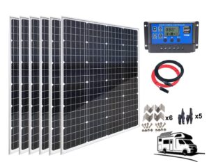 auecoor 720w solar kits 6pcs 120watt 12volt solar panel moncrystalline module 60a charge controller extension cable mounting brackets for rv trailer camper marine off grid