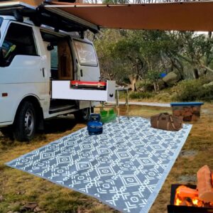 BalajeesUSA Outdoor Rug - 5x7 Grey Reversible Recycled Plastic Straw Patio Decor Waterproof Large RV Camper mat Camping 7032
