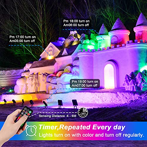 HYDONG RGB LED Flood Light Outdoor 400W Equivalent Color Change & Daylight 5700K Landscape Light with Remote, Timing, IP66 Waterproof for Yard, Patio, Garage - 4 Pack