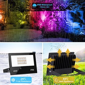 HYDONG RGB LED Flood Light Outdoor 400W Equivalent Color Change & Daylight 5700K Landscape Light with Remote, Timing, IP66 Waterproof for Yard, Patio, Garage - 4 Pack