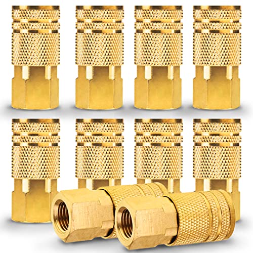 Silginnes Female Air couplers -1/4-Inch NPT Thread Quick Connect Air Coupler Plug Kit - 10-Pack, Air Tools Fittings Set, Air Compressor Accessories Fittings with Brass Finish