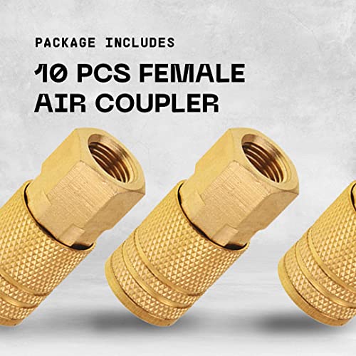 Silginnes Female Air couplers -1/4-Inch NPT Thread Quick Connect Air Coupler Plug Kit - 10-Pack, Air Tools Fittings Set, Air Compressor Accessories Fittings with Brass Finish
