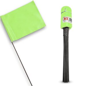 lime marking flags 100 pack - 4x5-inch marker flags - 15-inch wire - small yard flags marking flags for lawn, irrigation flags, lawn flags markers, landscape flags, survey flags, sprinkler flags