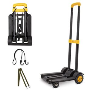 folding hand truck utility cart with wheels, heavy duty luggage cart holds 110lb, push dolly cart- folding cart, portable, lightweight & collapsible perfect for moving supplies, shopping and travel