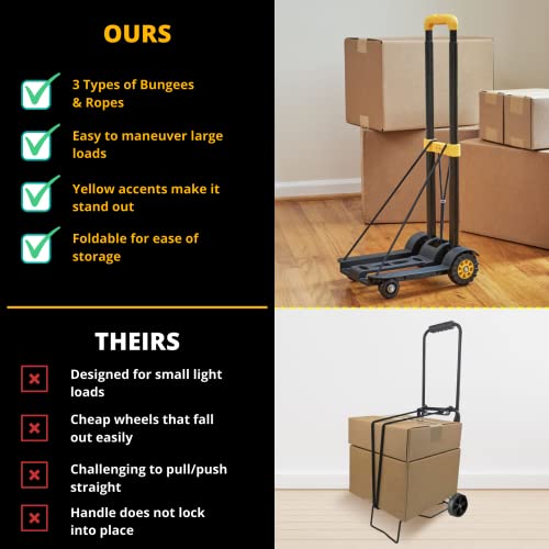 Folding Hand Truck Utility Cart with Wheels, Heavy Duty Luggage cart Holds 110LB, Push Dolly Cart- Folding Cart, Portable, Lightweight & Collapsible Perfect for Moving Supplies, Shopping and Travel