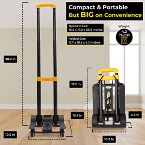 Folding Hand Truck Utility Cart with Wheels, Heavy Duty Luggage cart Holds 110LB, Push Dolly Cart- Folding Cart, Portable, Lightweight & Collapsible Perfect for Moving Supplies, Shopping and Travel