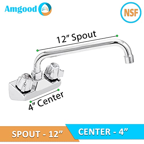 AmGood Wall Mount Kitchen Sink Faucet | 12" Swivel Spout | 4" Center | NSF | Commercial Kitchen Utility Laundry