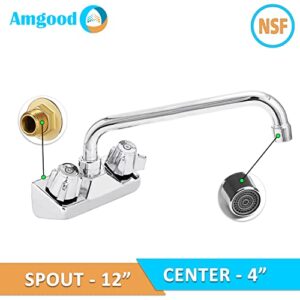 AmGood Wall Mount Kitchen Sink Faucet | 12" Swivel Spout | 4" Center | NSF | Commercial Kitchen Utility Laundry