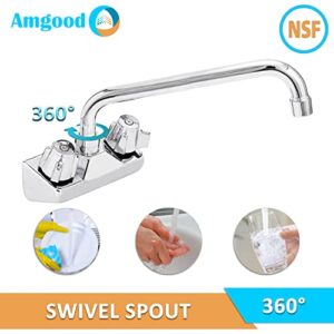 AmGood Wall Mount Kitchen Sink Faucet | 12" Swivel Spout | 4" Center | NSF | Commercial Kitchen Utility Laundry