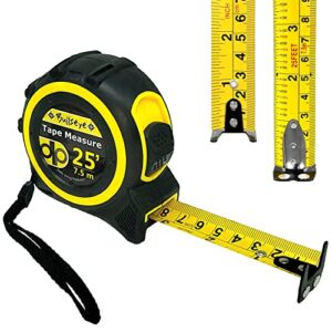 bullseye 25 ft tape measure with magnetic hook - double-sided tape measures with imperial & metric measurements - retractable measuring tapes with fractions by daily living products
