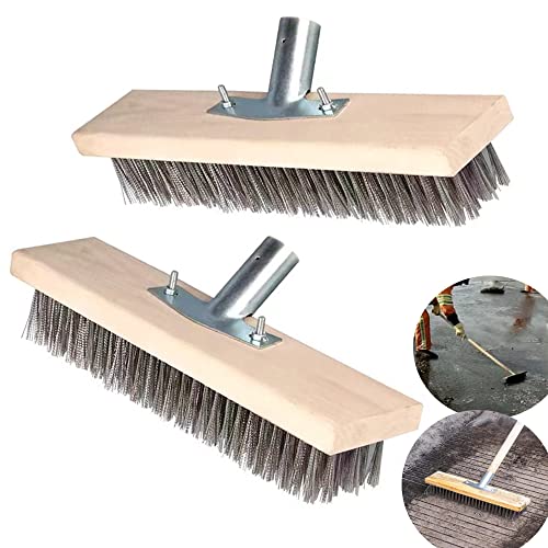 MTOMDY 2Pcs 12Inch Large Pool Brush, Stainless Steel Bristles Deck Brush, Pool Wire Brush for Cleaning Algae, Tough Stains on Concrete, Swimming Pool, Walkways and Patio