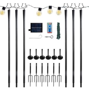 Sandinrayli String Light Poles, Set of 6 Outdoor Black Metal Poles for Hanging String Lights. Sturdy Hanging Pole for Outdoor String Lights, Creating an Enchanting Ambiance in Your Patio or Garden.