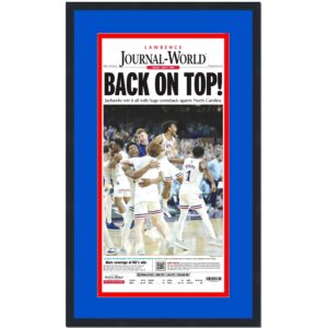 framed lawrence world-journal kansas jayhawks 2022 ncaa national champions 17x27 newspaper cover photo professionally matted v1