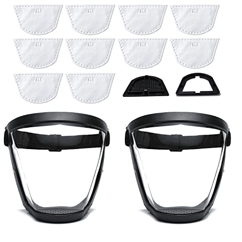 BFhongly Plastic Face Shield (2 Pack) Full Safety Face Protection Equipment with for Unisex and Adult, Reusable No Fogging Transparent Face Shield with Adjustable band, High-Definition Black