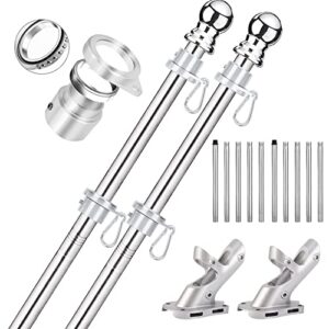 bubblythe 2 pack flag poles for house, 6 ft flag pole kit with 2 no-tangle aluminum ring clips and holder mounting bracket, heavy duty stainless steel flag poles for outside house, boat flagpole, 6ft