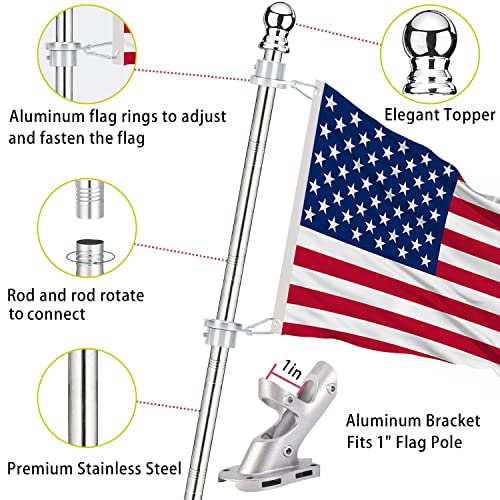 Bubblythe 2 Pack Flag Poles for House, 6 FT Flag Pole Kit with 2 No-Tangle Aluminum Ring Clips and Holder Mounting Bracket, Heavy Duty Stainless Steel Flag Poles for Outside House, Boat Flagpole, 6ft