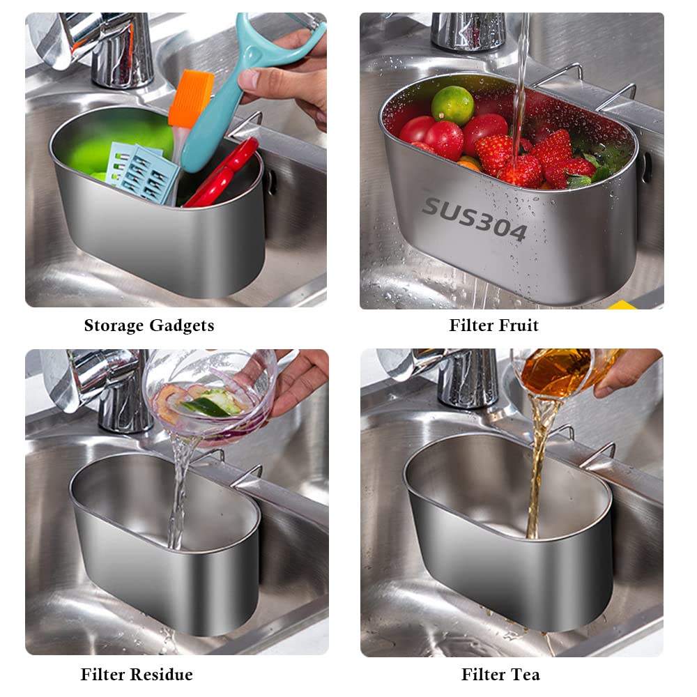 Sink Strainer Colander Drain Basket, Multifunction Sink Strainer Colander Stainless Steel Food Catcher Strainer for Kitchen Waste, Vegetable, Fruits (Style 2)