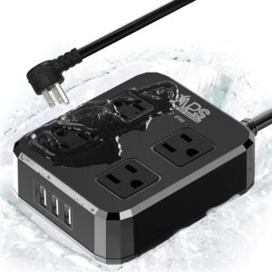 4-outlet 6ft extension cord outdoor power strip with 3 waterproof usb port, all-weatherproof with switch and 1875w overload protection. ideal for outdoor lights. ul listed, black