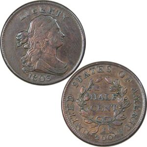 1803 draped bust half cent extremely fine details copper sku:ipc6031
