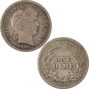 1901 s barber dime f fine 90% silver 10c us type coin sku:ipc7142