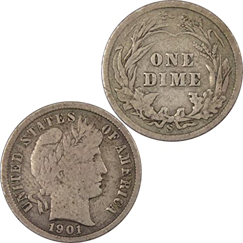 1901 S Barber Dime F Fine 90% Silver 10c US Type Coin SKU:IPC7142