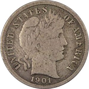 1901 S Barber Dime F Fine 90% Silver 10c US Type Coin SKU:IPC7142