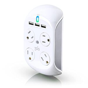 360 electrical revolve 3.4 surge protector, 4 ac outlets/2 usb ports, 918 j, white/gray