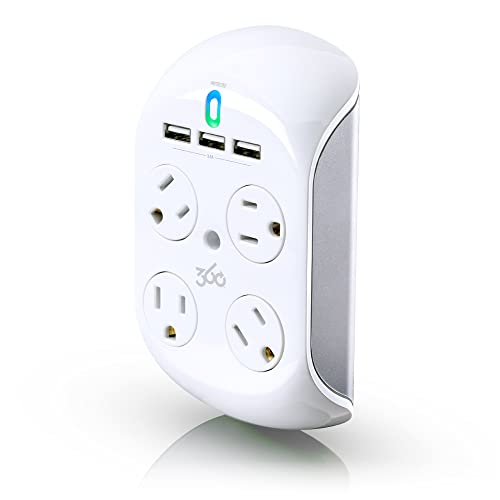 360 Electrical Revolve 3.4 Surge Protector, 4 AC Outlets/2 USB Ports, 918 J, White/Gray