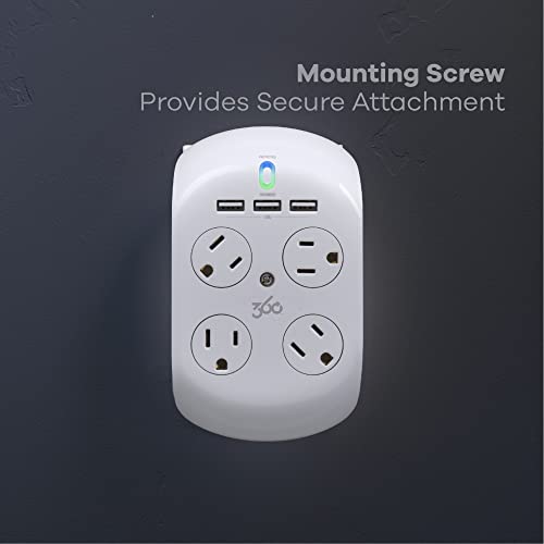 360 Electrical Revolve 3.4 Surge Protector, 4 AC Outlets/2 USB Ports, 918 J, White/Gray