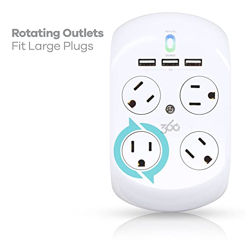 360 Electrical Revolve 3.4 Surge Protector, 4 AC Outlets/2 USB Ports, 918 J, White/Gray