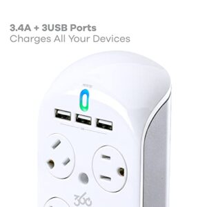 360 Electrical Revolve 3.4 Surge Protector, 4 AC Outlets/2 USB Ports, 918 J, White/Gray