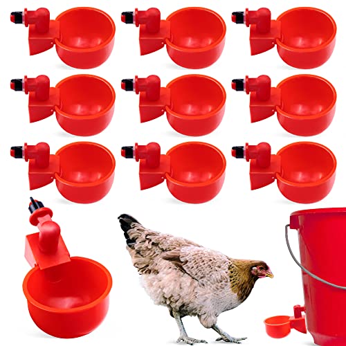 UCandy Pack 10 Chicken Waterer Cups,Chicken Feeder Cup for Chicken Duck Turkey Rabbit,3/8 Inch Thread Automatic Filling,Solution for Poultry Watering (10) (10)