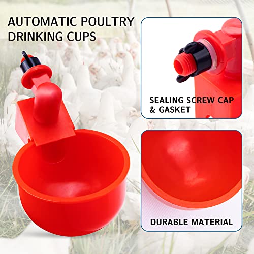 UCandy Pack 10 Chicken Waterer Cups,Chicken Feeder Cup for Chicken Duck Turkey Rabbit,3/8 Inch Thread Automatic Filling,Solution for Poultry Watering (10) (10)