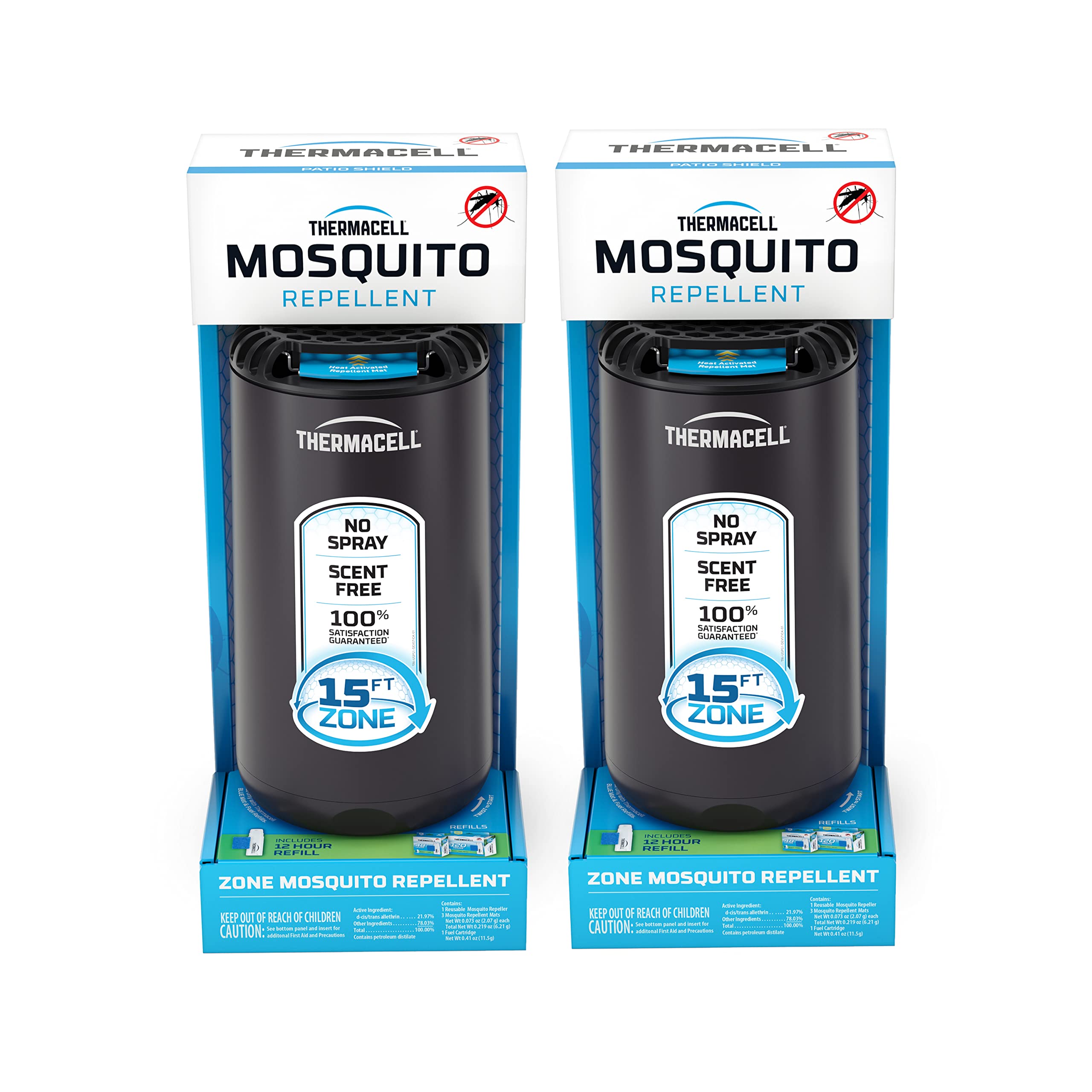 Thermacell Patio Shield Mosquito Repeller (2-Pack Bundle); Includes 24-Hour Refill & 6 Repellent Mats; Highly Effective Mosquito Repellent for Patio; Bug Spray Alternative