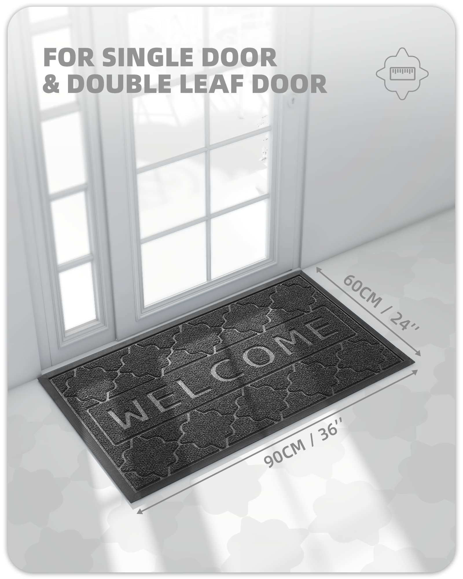 Color&Geometry Welcome Mats Outdoor Door mat Outside Entrance, 24"x36" Door Mats Outdoor Entrance, Heavy Duty Non Slip Waterproof Rubber Outside Door Mats, Entry Rug for Entryway, Patio, BlackGrey