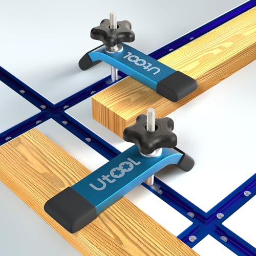 UTOOL 2 Pack T-Track Hold Down Clamps Kit, 6-1/3" L x 1-1/5" Width, Heavy Duty Anodized Clamps for Woodworking, Starlight Blue