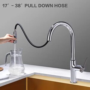 LQS Kitchen Faucet with Pull Down Sprayer, Sink Faucet, Single Handle Kitchen Faucet, High Arc Kitchen Sink Faucets, Faucet for Kitchen Sink, Chrome