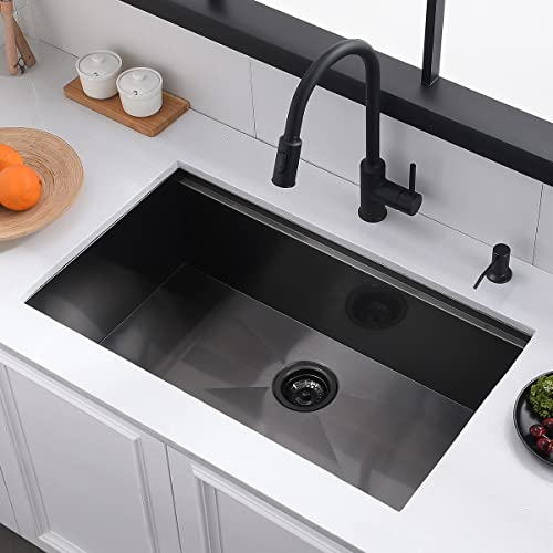 32 Black Undermount Workstation Kitchen Sink, Luckyhorse 32x19x10 Inches 16 Gauge Gunmetal Black Stainless Steel Undermount Workstation Kitchen Sink LH014S