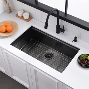 32 Black Undermount Workstation Kitchen Sink, Luckyhorse 32x19x10 Inches 16 Gauge Gunmetal Black Stainless Steel Undermount Workstation Kitchen Sink LH014S