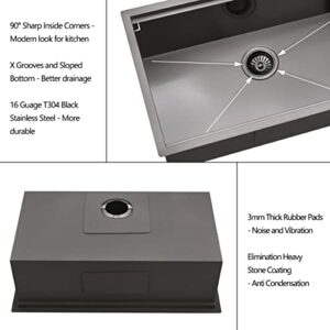 32 Black Undermount Workstation Kitchen Sink, Luckyhorse 32x19x10 Inches 16 Gauge Gunmetal Black Stainless Steel Undermount Workstation Kitchen Sink LH014S