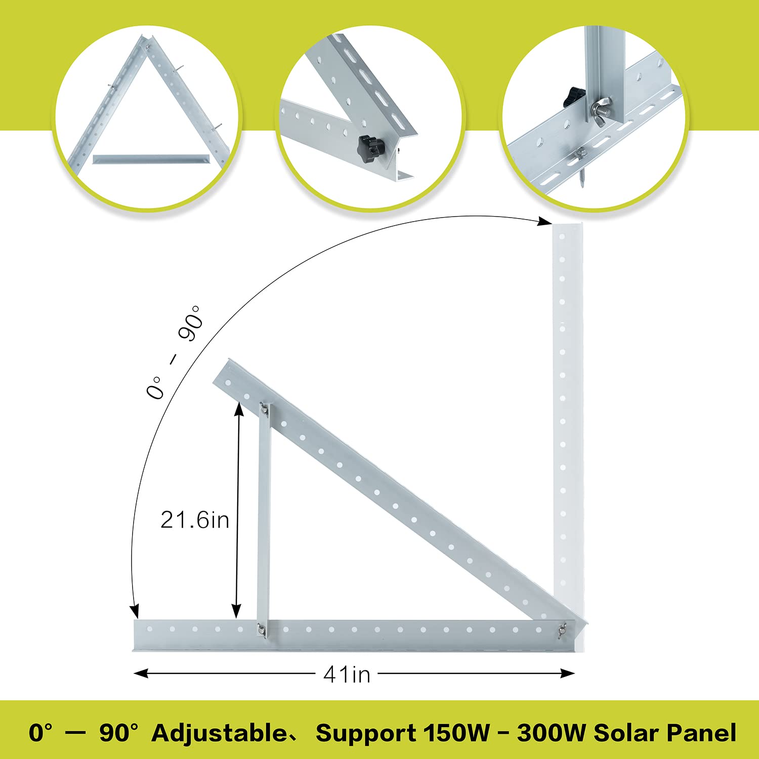 JJN 41" Solar Panel Adjustable Tilt Mounting Brackets Support Up to 100 180 200 300W Single Panel 0 to 90° Adjust Panel Mount Brackets with Foldable Tilt Legs for RV Boat Any Flat Install