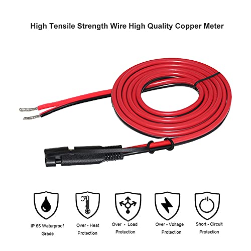 QIUCABLE SAE Extension Cable - 12Ft 16AWG SAE Quick Disconnect Connectors SAE 2 Pin Bullet Quick Release Wire Harness, SAE Battery Charging Cable for Solar Panel Car Truck Motorcycle